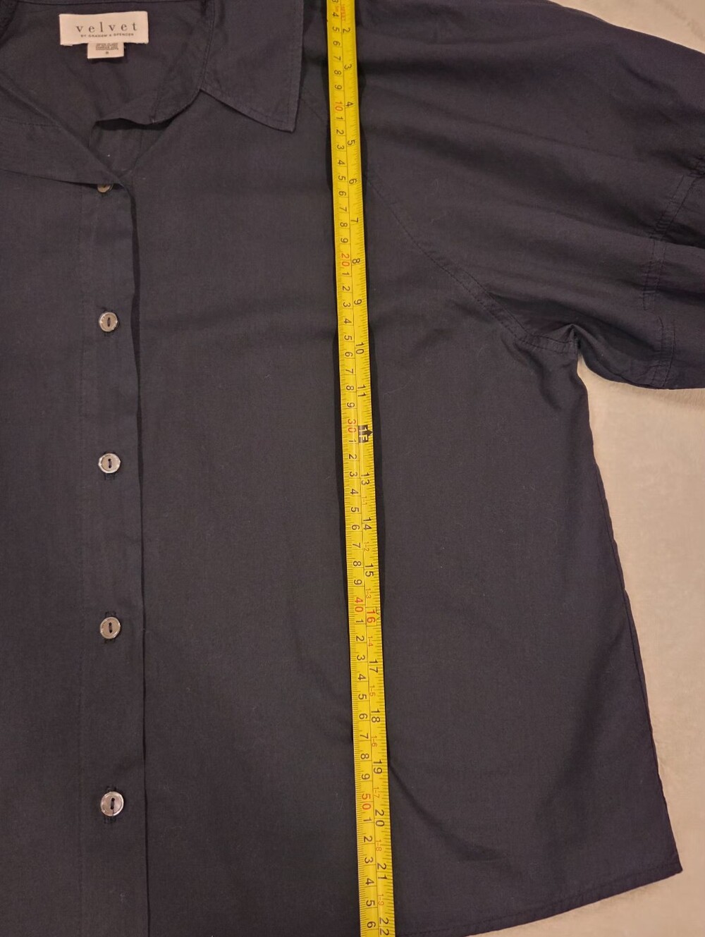 Velvet Graham And Spencer Women's Navy Puff-Sleeve Button-Up Shirt,  Size ?S - Picture 12 of 16